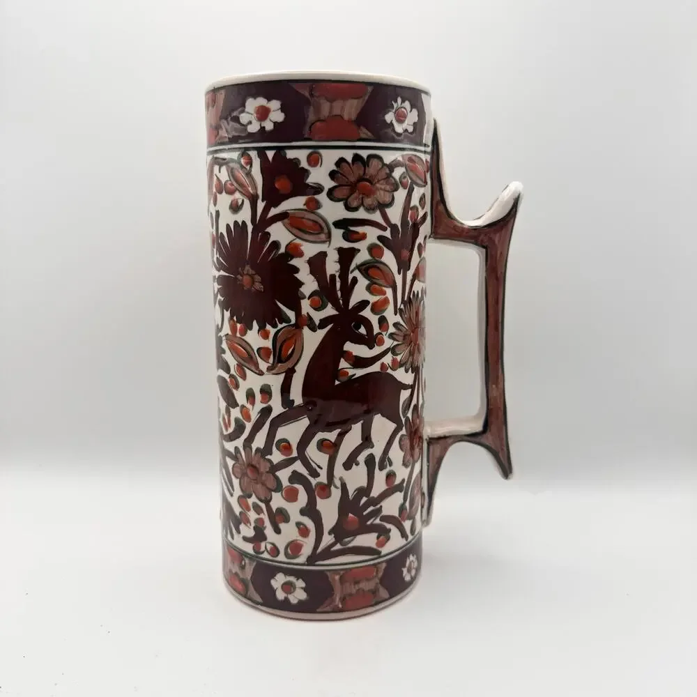 Vintage Ikaros Pottery Stein Mug Rhodes Greece Handpainted Deer Floral Motif 8
